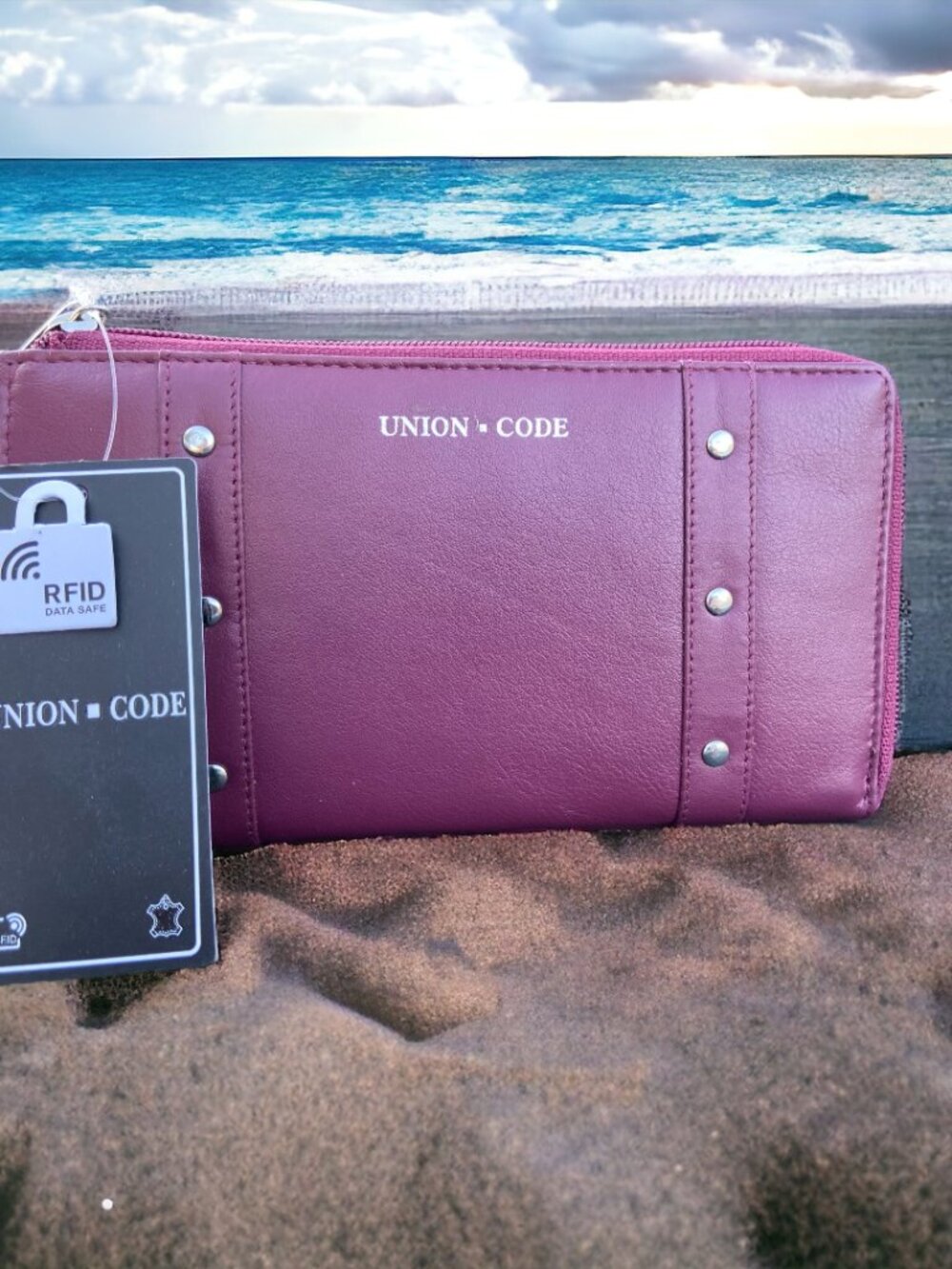 Union Code Raspberry Genuine Leather RFID Wallet Womens 3 Sections